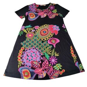 LA CERA Women's Black Floral Print Short Sleeve A Line Dress Size S